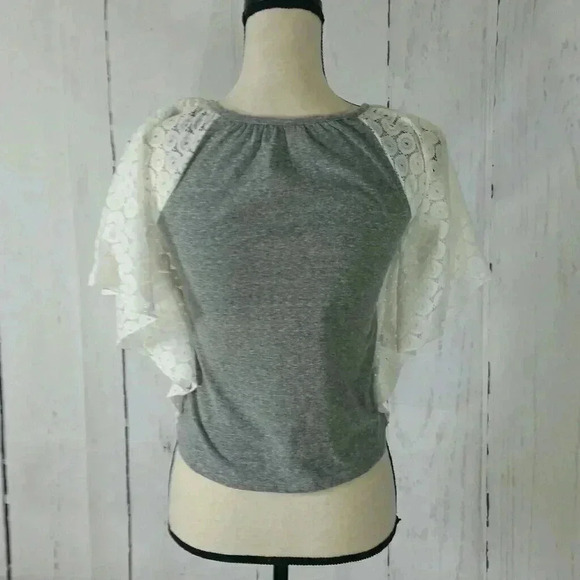 Speechless Grey Lace Flutter Sleeve top - Picture 4 of 5